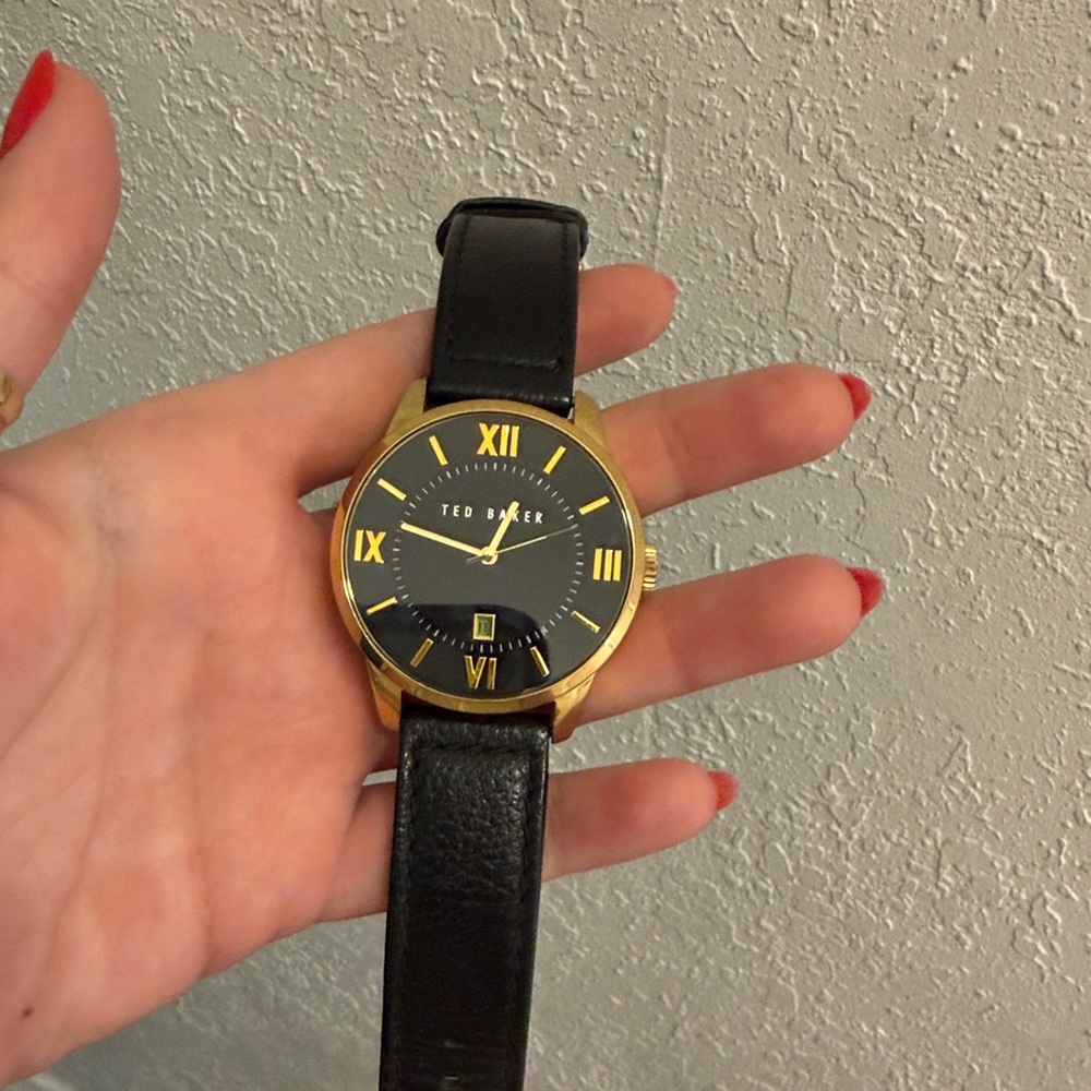 Ted Baker Black Strap Watch with Gold-Tone Case